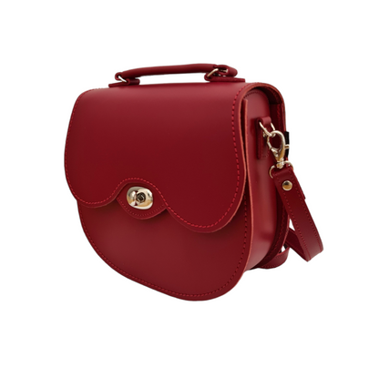 Handmade Leather Twist Lock Saddle Bag - Red-2