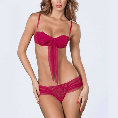 Sheer Tie Bra & Thong Panty Set Oh La La-0