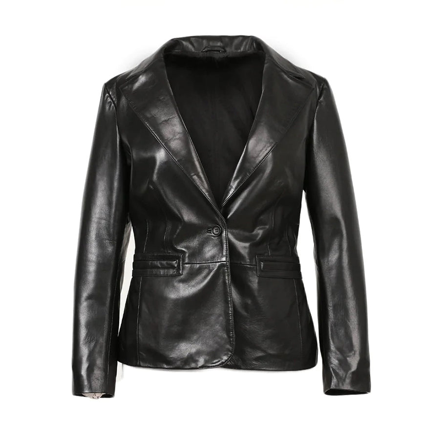 Sylvia Womens Lambskin Tan Leather Blazer