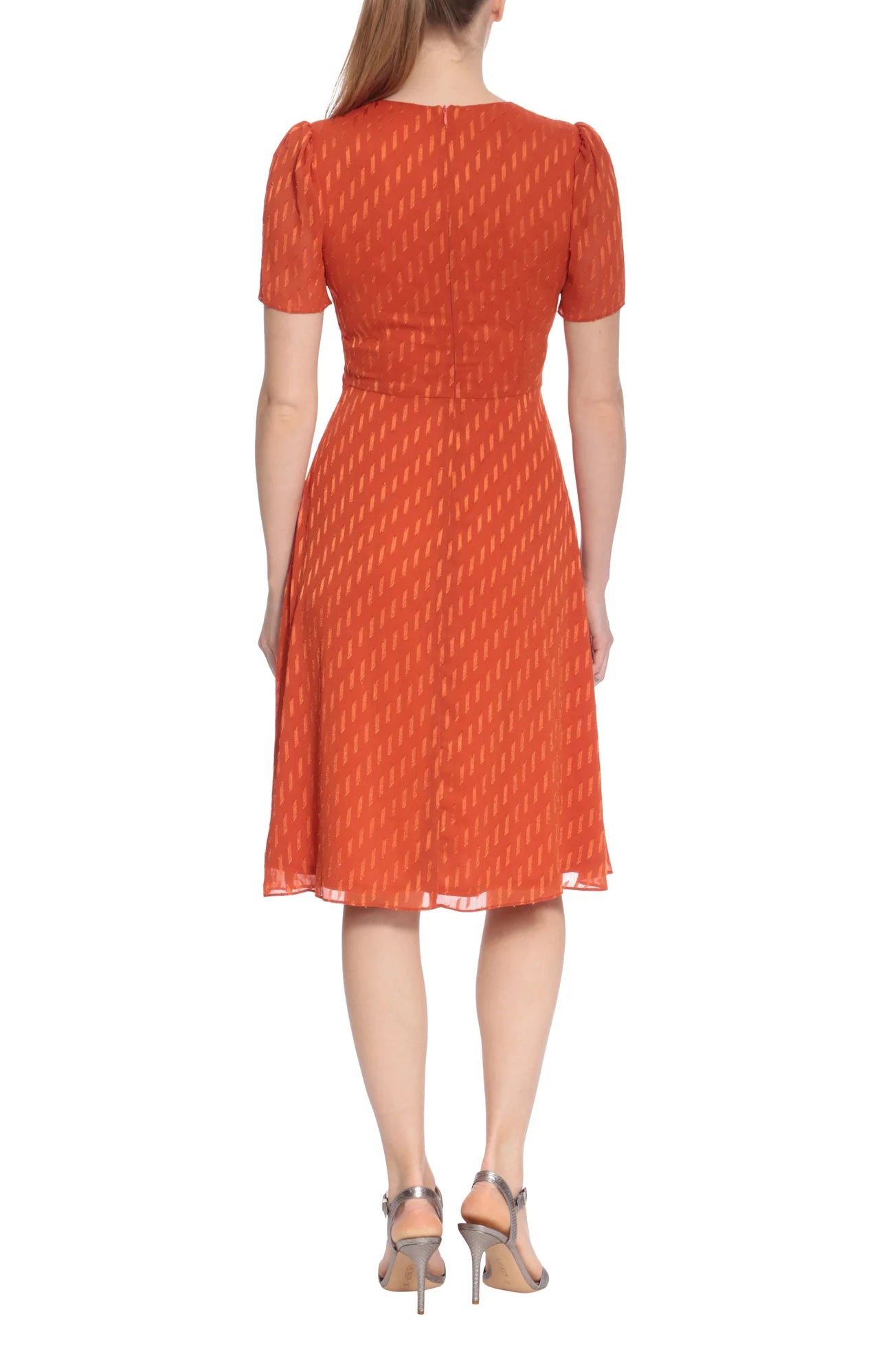 London Times V Neck Short Sleeves Back Zipper Twist Front Detail Short Dress