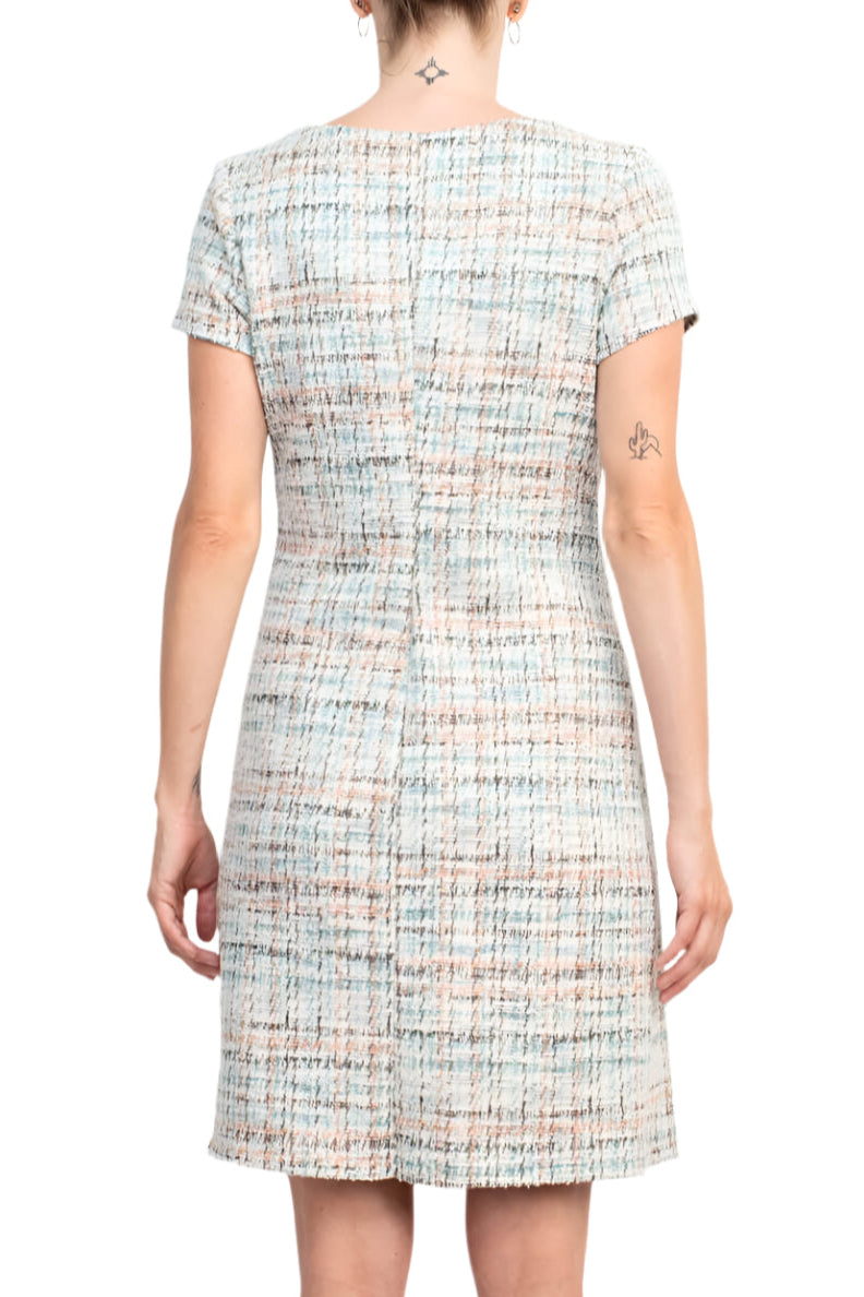 Connected Apparel Scoop Neck Short Sleeve Faux Pockets Shift Knit Dress-3