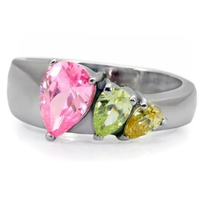 TK091 - High polished (no plating) Stainless Steel Ring with AAA Grade CZ in Multi Color