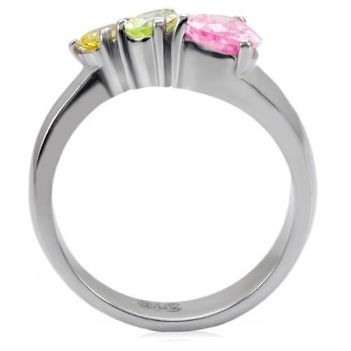 TK091 - High polished (no plating) Stainless Steel Ring with AAA Grade CZ in Multi Color