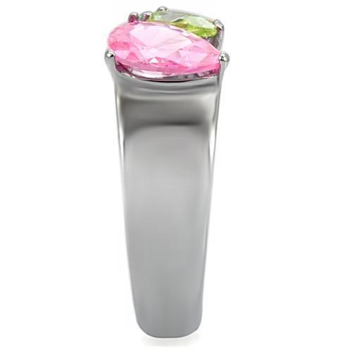 TK091 - High polished (no plating) Stainless Steel Ring with AAA Grade CZ in Multi Color