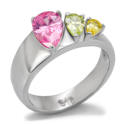 TK091 - High polished (no plating) Stainless Steel Ring with AAA Grade CZ in Multi Color