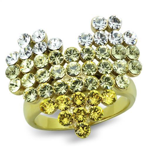 TK1642 - IP Gold(Ion Plating) Stainless Steel Ring with Top Grade Crystal in Multi Color