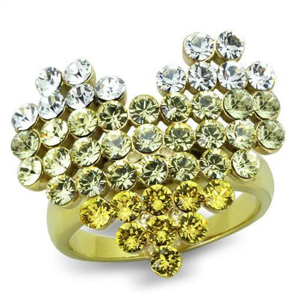 TK1642 - IP Gold(Ion Plating) Stainless Steel Ring with Top Grade Crystal in Multi Color