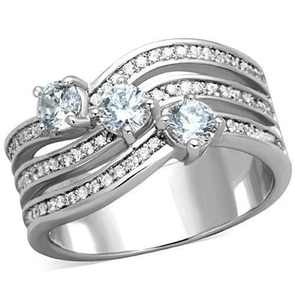 TK1683 - High polished (no plating) Stainless Steel Ring with AAA Grade CZ in Clear