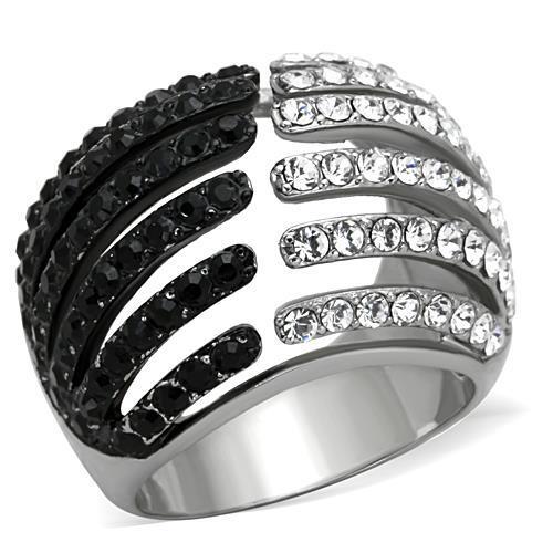 TK1686 - Two-Tone IP Black Stainless Steel Ring with Top Grade Crystal in Jet