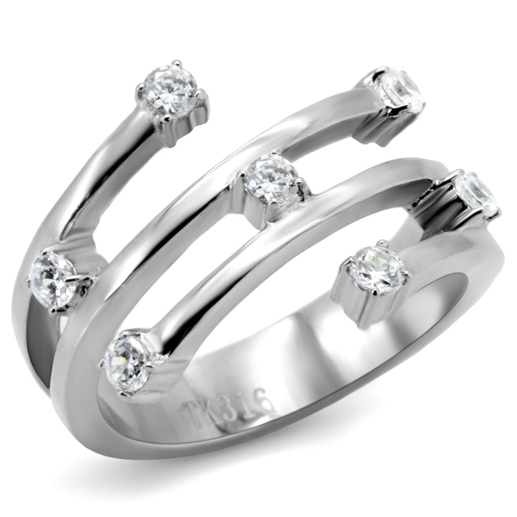 TK173 - High polished (no plating) Stainless Steel Ring with Top Grade Crystal in Clear