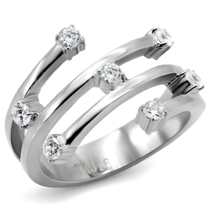 TK173 - High polished (no plating) Stainless Steel Ring with Top Grade Crystal in Clear