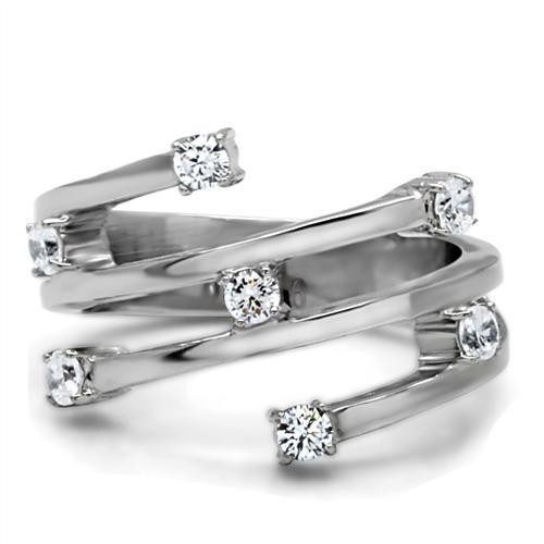 TK173 - High polished (no plating) Stainless Steel Ring with Top Grade Crystal in Clear