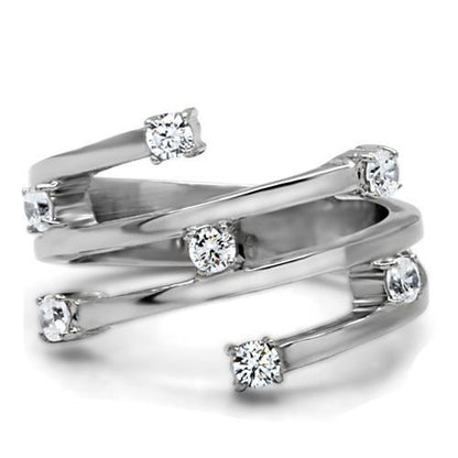 TK173 - High polished (no plating) Stainless Steel Ring with Top Grade Crystal in Clear