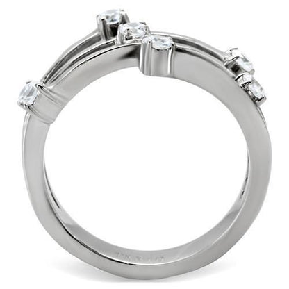 TK173 - High polished (no plating) Stainless Steel Ring with Top Grade Crystal in Clear