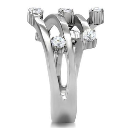 TK173 - High polished (no plating) Stainless Steel Ring with Top Grade Crystal in Clear