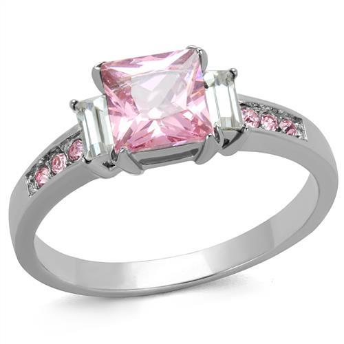 TK2169 - High polished (no plating) Stainless Steel Ring with AAA Grade CZ in Rose