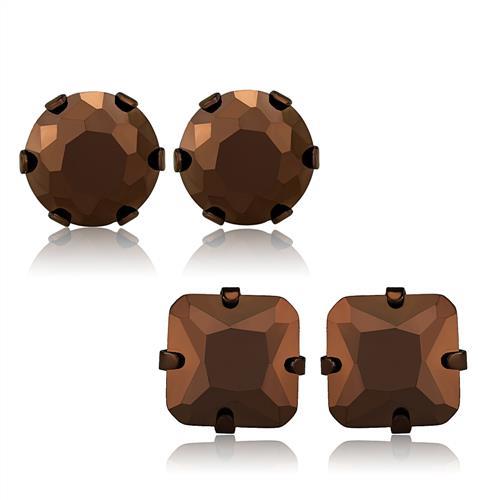 TK2443 - Two Tone IP Light Brown (IP Light coffee) Stainless Steel Earrings with AAA Grade CZ in Light Coffee