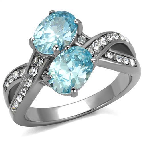 TK2501 - High polished (no plating) Stainless Steel Ring with AAA Grade CZ in Sea Blue