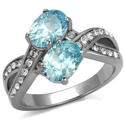 TK2501 - High polished (no plating) Stainless Steel Ring with AAA Grade CZ in Sea Blue