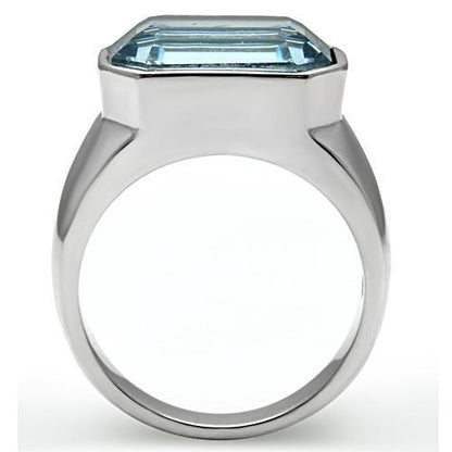 TK527 - High polished (no plating) Stainless Steel Ring with Top Grade Crystal in Sea Blue