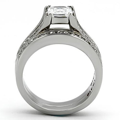 TK969 - High polished (no plating) Stainless Steel Ring with AAA Grade CZ in Clear