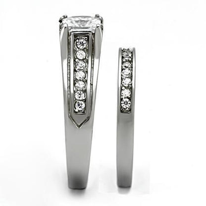 TK969 - High polished (no plating) Stainless Steel Ring with AAA Grade CZ in Clear