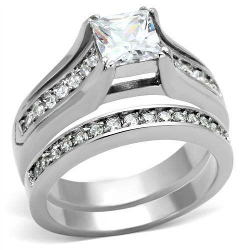 TK969 - High polished (no plating) Stainless Steel Ring with AAA Grade CZ in Clear