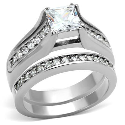 TK969 - High polished (no plating) Stainless Steel Ring with AAA Grade CZ in Clear