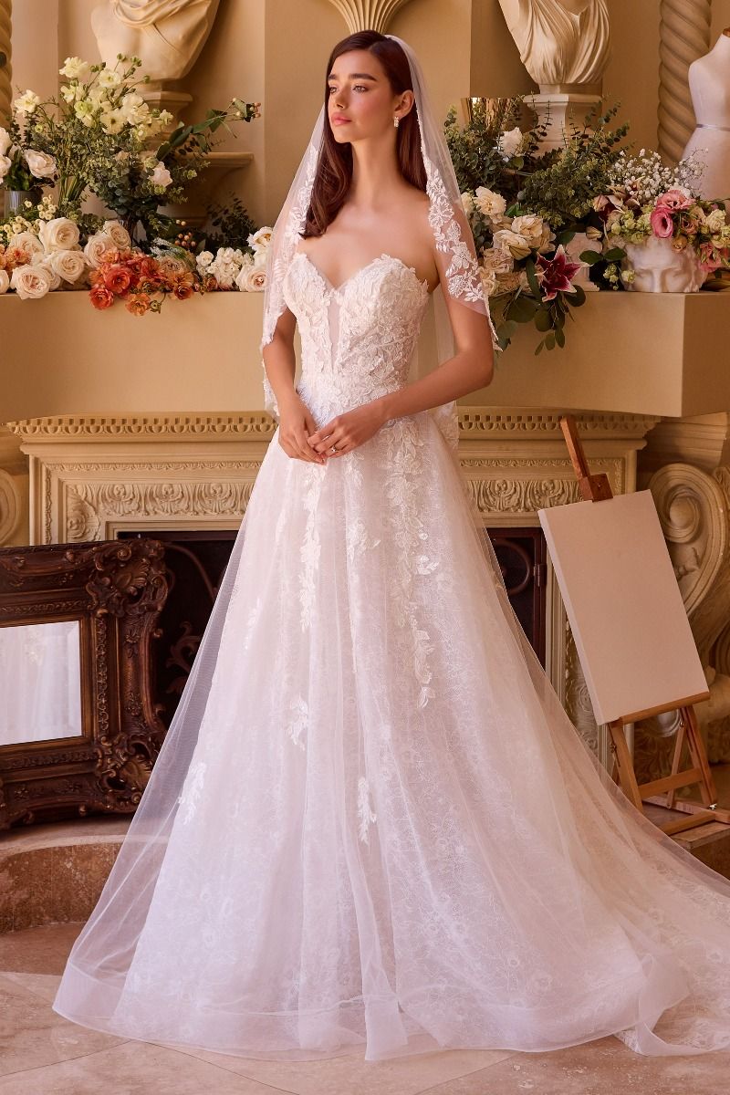 Romantic Strapless A-Line Lace Wedding Gown with Tulle Skirt-2