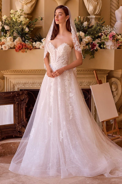 Romantic Strapless A-Line Lace Wedding Gown with Tulle Skirt-2