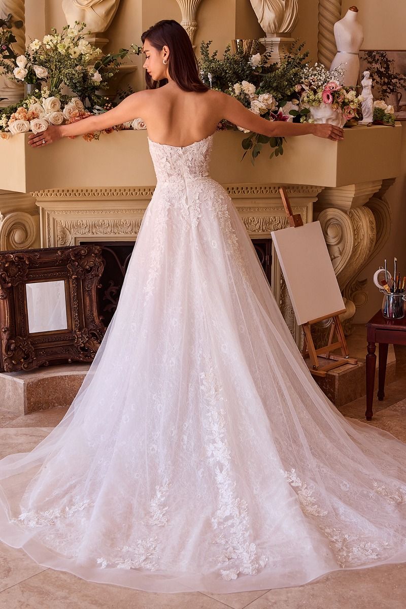 Romantic Strapless A-Line Lace Wedding Gown with Tulle Skirt-1