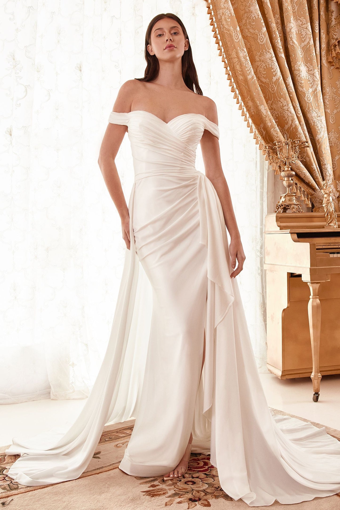 DRAPED OFF THE SHOULDER BRIDAL GOWN WITH OVERSKIRT CDWN315-0