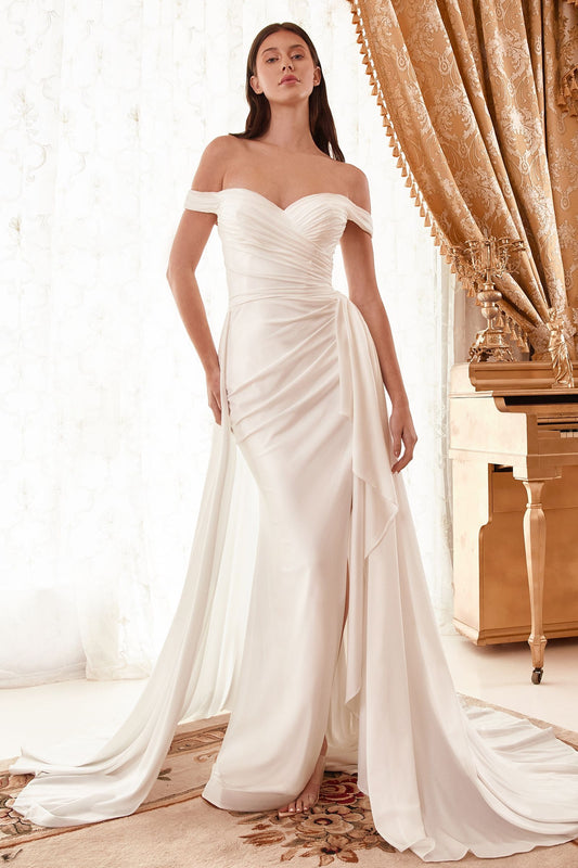 DRAPED OFF THE SHOULDER BRIDAL GOWN WITH OVERSKIRT CDWN315-0