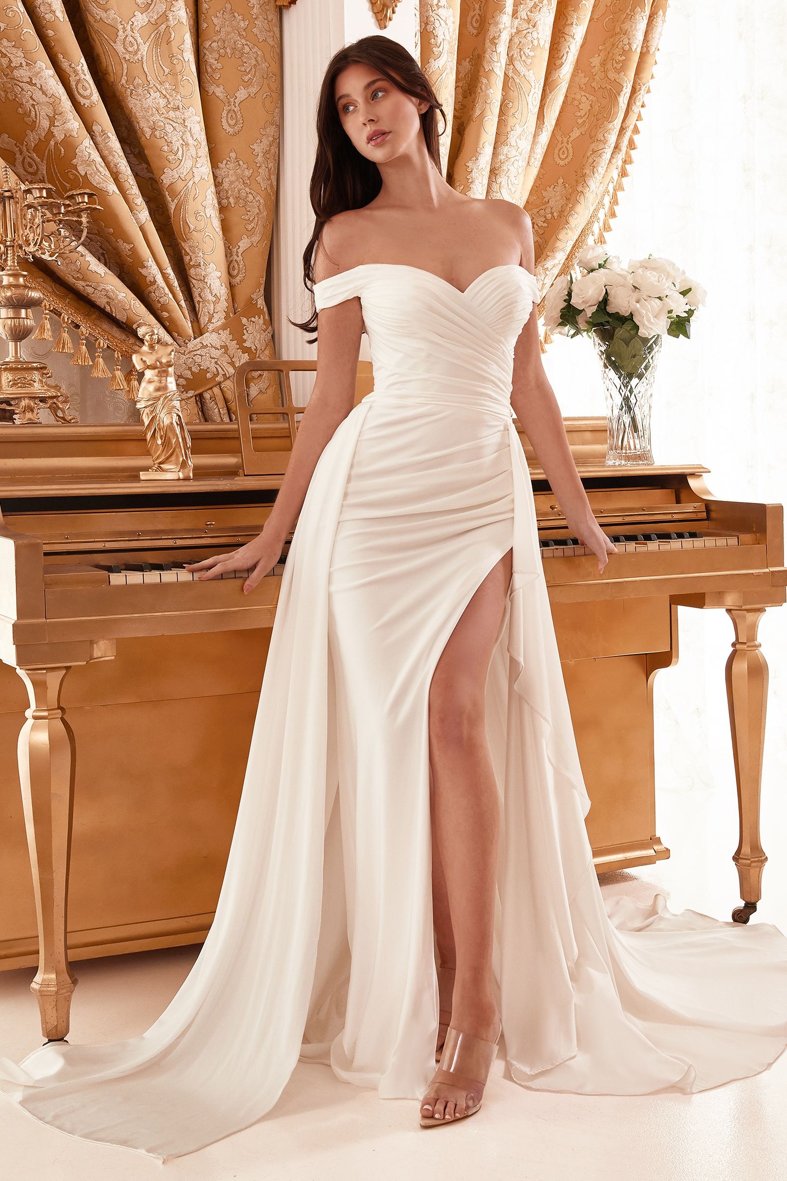 DRAPED OFF THE SHOULDER BRIDAL GOWN WITH OVERSKIRT CDWN315-2