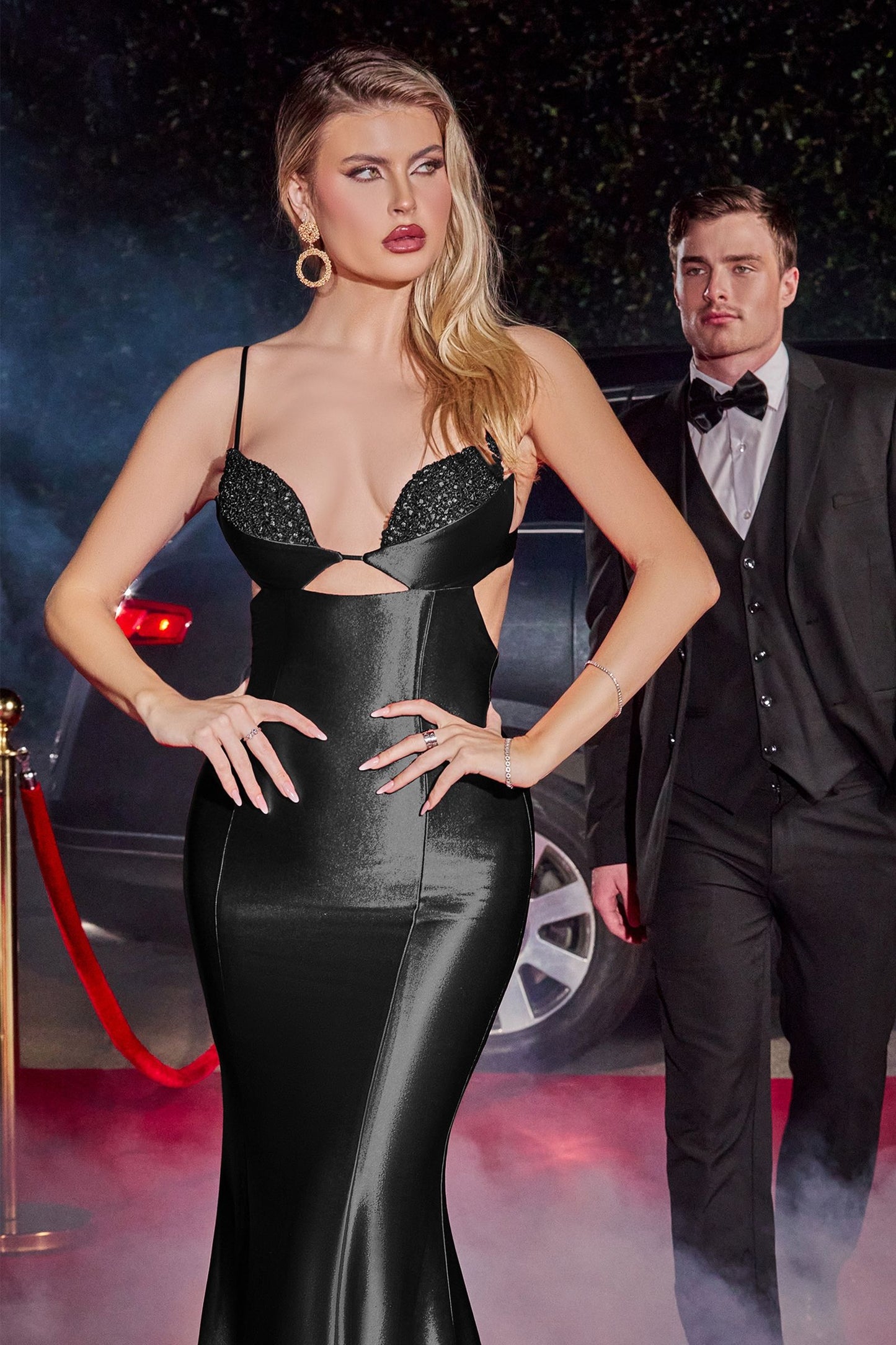 SATIN GOWN WITH EMBELLISHMENT CDY030-2